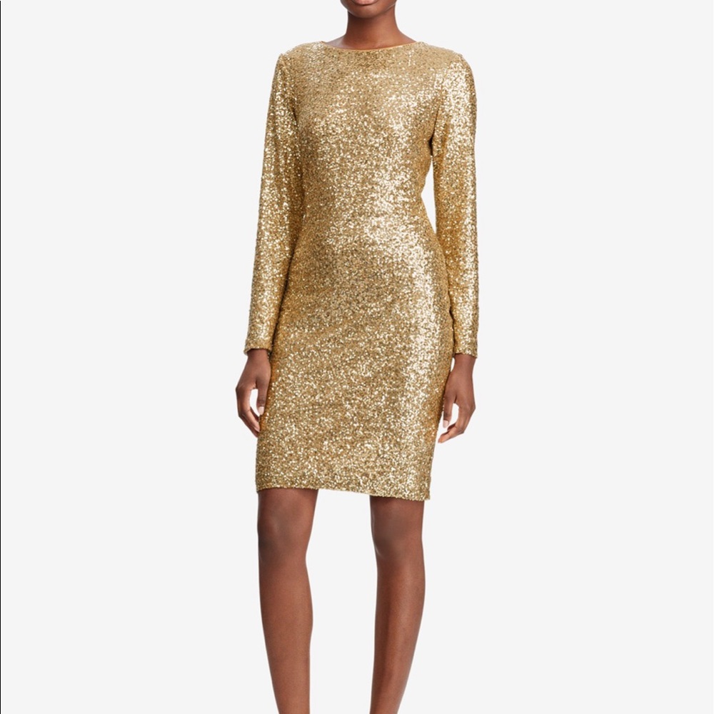 Ralph Lauren gold sequin dress.